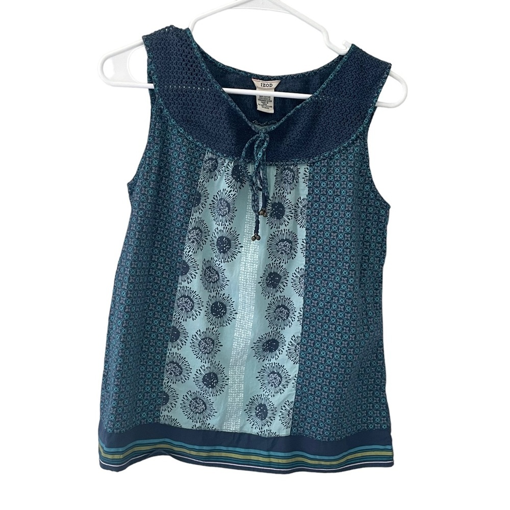 Izod Tank Top Boho Hippie Floral Crocheted Size Small